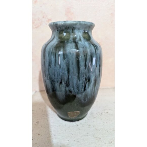 Vintage Camark  Pottery  blue drip glaze vase ceramic   6" blue green  MCM - Picture 4 of 10